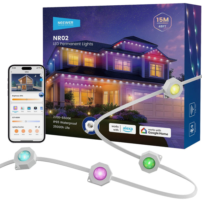 Neewer NR02 Luz LED permanente exterior 48 pies RGB 2700-6500K IP65
