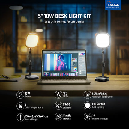 Neewer BASICS NL10 Luz LED Video Bicolor 5" 2-Pack 164 Lux 3000-6500K con Soporte de Escritorio