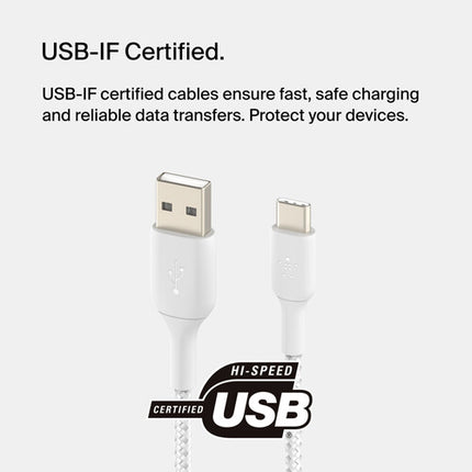 Belkin BoostCharge Cable USB-C a USB-A Trenzado 3.3 pies 15W Blanco