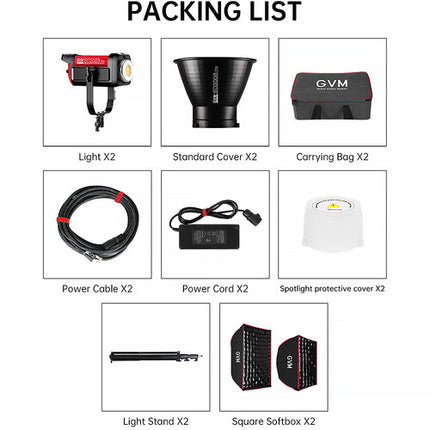 GVM Pro SD200B Kit 2 Luces LED Bi-Color 2700-6800K 45,400 Lux Softbox