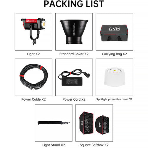 GVM Pro SD200B Kit 2 Luces LED Bi-Color 2700-6800K 45,400 Lux Softbox