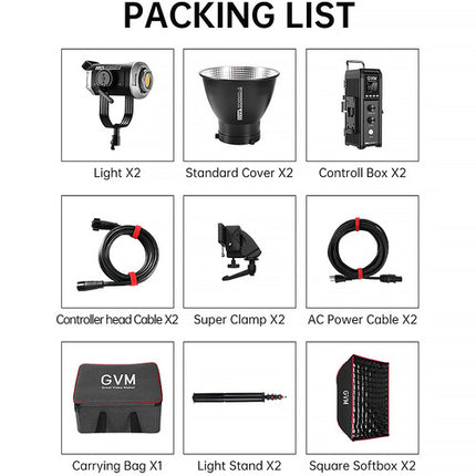 GVM SD600D Monolight LED Bicolor Kit 2 Luces 130000 Lux 2700-7500K con Softboxes y Soportes