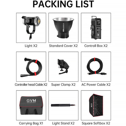 GVM SD600D Monolight LED Bicolor Kit 2 Luces 130000 Lux 2700-7500K con Softboxes y Soportes