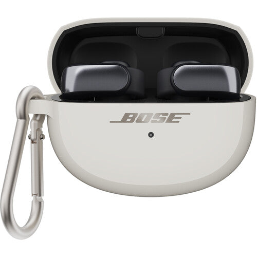 Funda de Silicona para Estuche de Auriculares Ultra Open Bose Blanco Smoke con Clip de Aluminio