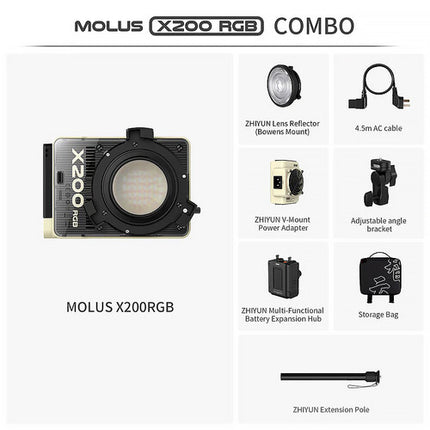 Zhiyun Molus X200 Luz LED RGB COB Kit Completo Softbox Parabólica 60D