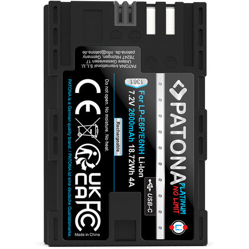 PATONA Platinum LP-E6P Batería USB-C 2600mAh para Canon EOS