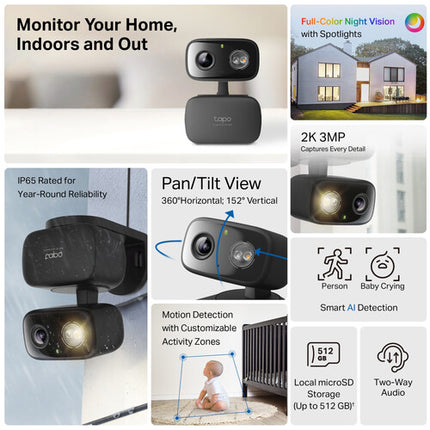TP-Link Tapo C217 Cámara de Seguridad Wi-Fi 2K 30fps Visión Nocturna 40' 2-Pack