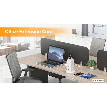Tessan Regleta Torre 12 Enchufes 3 Puertos USB Protección 900J 1.8m