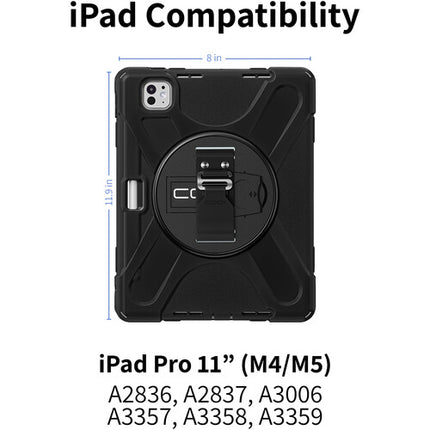CODi Funda Rugged para iPad Pro M4 M5 Negra con Correa Ajustable y Soporte Giratorio