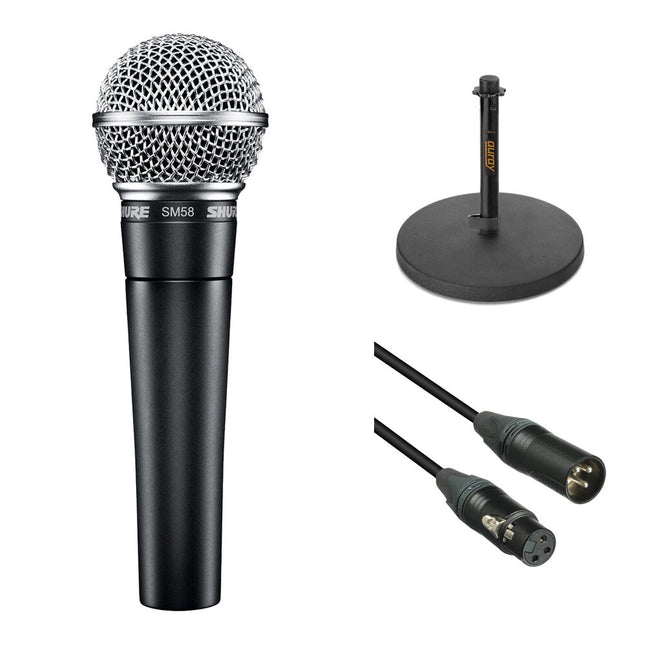 Shure SM58 Kit Micrófono Dinámico para Voz con Pie y Cable XLR 6ft