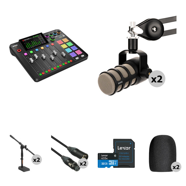 RODE RODECaster Pro II Kit Podcast 2 Personas con 2 PodMic y Soportes de Escritorio