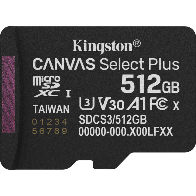 Kingston 512GB Canvas Select Plus microSDXC UHS-I 150MB/s 30MB/s