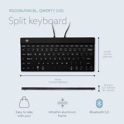 R-Go Tools Ergonomic Split Break Teclado Inalámbrico Bluetooth 5.0 Negro