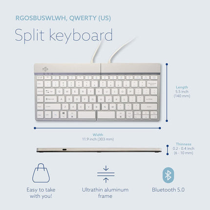 R-Go Tools Ergonomic Split Break Teclado Inalámbrico Bluetooth 5.0 Blanco