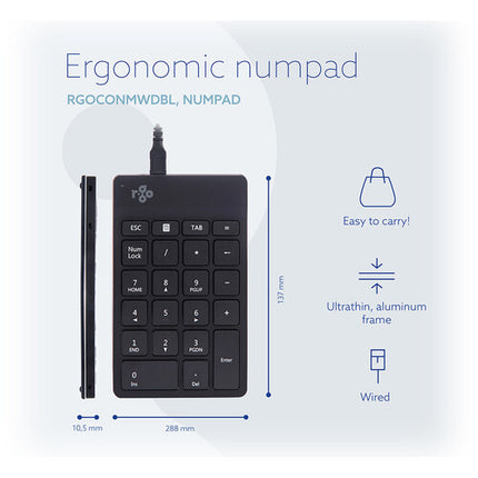 R-Go Tools Wired Numpad Break Teclado Numérico USB-C Ergonomía LED Negro