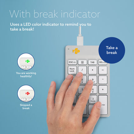 R-Go Tools Teclado Numérico Blanco USB-C con Luz LED Ergonómico