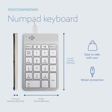 R-Go Tools Teclado Numérico Blanco USB-C con Luz LED Ergonómico