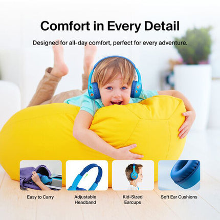 Belkin Auriculares On-Ear para Niños Azul con Limitador 85 dB y Micrófono