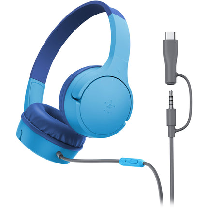 Belkin Auriculares On-Ear para Niños Azul con Limitador 85 dB y Micrófono
