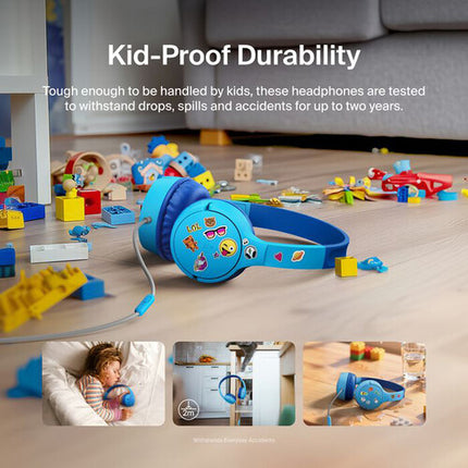 Belkin Auriculares On-Ear para Niños Azul con Limitador 85 dB y Micrófono