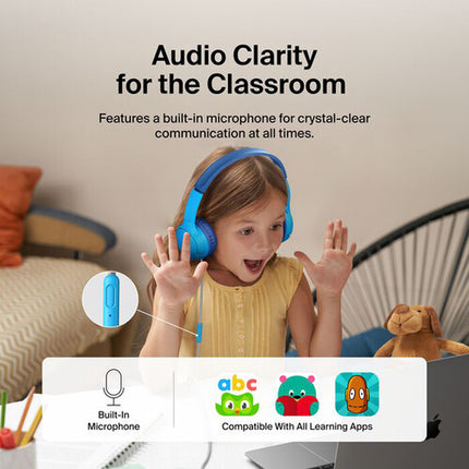 Belkin Auriculares On-Ear para Niños Azul con Limitador 85 dB y Micrófono