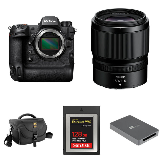 Nikon Z9 Cámara Sin Espejo 45.7MP con Lente 50mm f/1.4 y Kit Básico