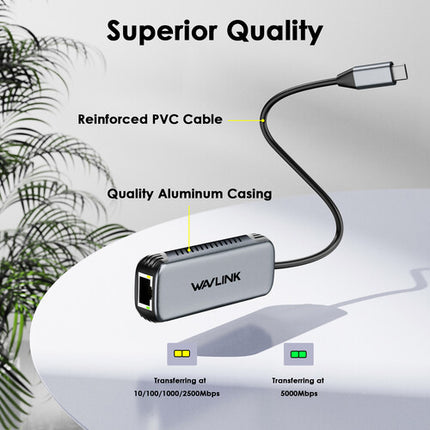 Wavlink USB-C 3.2 Gen 2 Adaptador de Ethernet 5G 95W Power Delivery