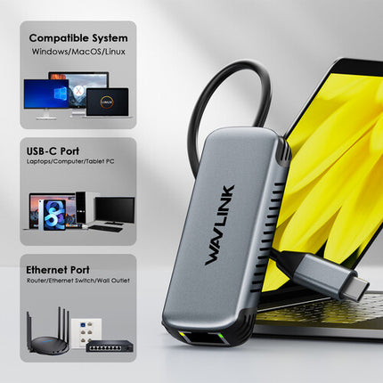 Wavlink USB-C 3.2 Gen 2 Adaptador de Ethernet 5G 95W Power Delivery