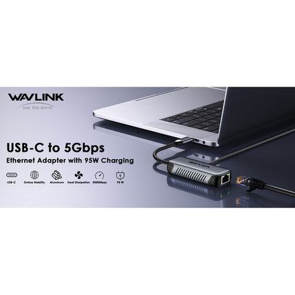Wavlink USB-C 3.2 Gen 2 Adaptador Ethernet 5Gbit 95W Power Delivery