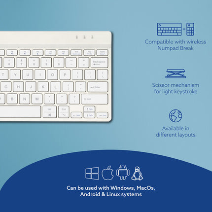 Teclado inalámbrico ergonómico compacto R-Go Tools Compact Wireless Break blanco QWERTY US