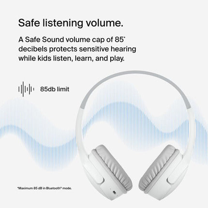 Auriculares inalámbricos Belkin SoundForm Mini para niños blancos con USB-C 30 horas batería y volumen limitado 85 dB