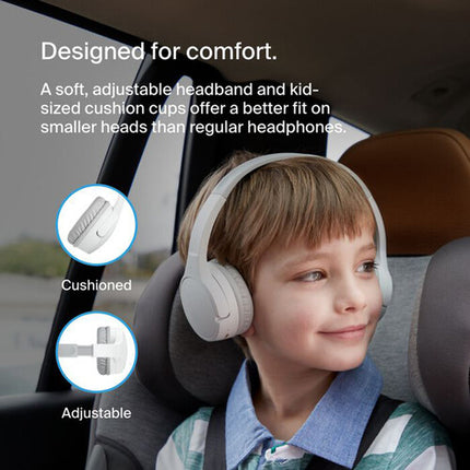 Auriculares inalámbricos Belkin SoundForm Mini para niños blancos con USB-C 30 horas batería y volumen limitado 85 dB