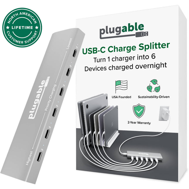 Plugable Cargador USB PD Prioritario 6 Puertos 18-100W 5V 500mA