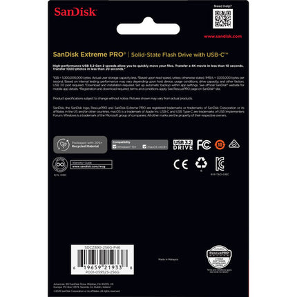 SanDisk 512GB Extreme PRO USB-C 3.2 Gen 2 Unidad Flash 1000 MB/s Lectura 900 MB/s Escritura