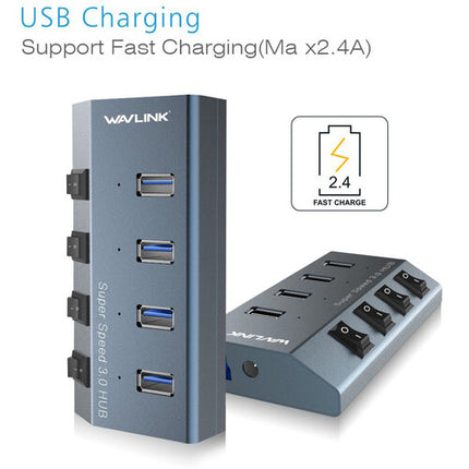 Wavlink Hub USB-A 3.0 4 Puertos 5 Gb/s Carga Rápida 2.4A Adaptador DC