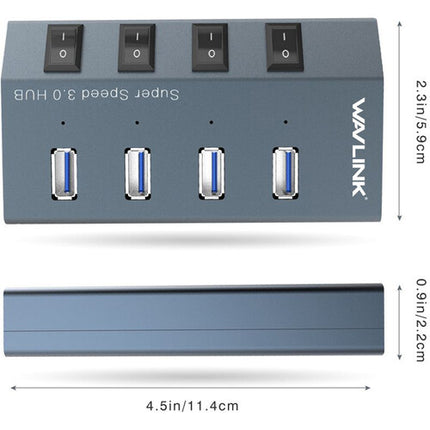 Wavlink Hub USB-A 3.0 4 Puertos 5 Gb/s Carga Rápida 2.4A Adaptador DC