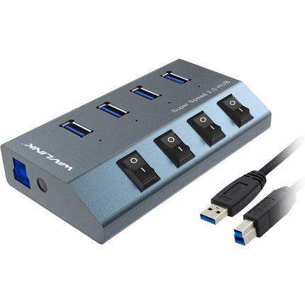 Wavlink Hub USB-A 3.0 4 Puertos 5 Gb/s Carga Rápida 2.4A Adaptador DC