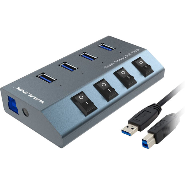 Wavlink Hub USB-A 3.0 4 Puertos 5 Gb/s Carga Rápida 2.4A Adaptador DC
