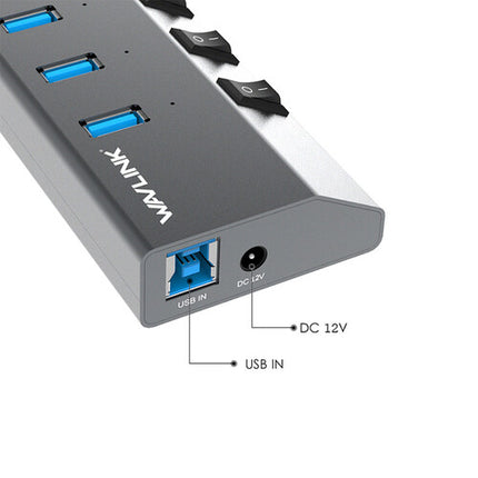 Wavlink 7-Port USB-A 3.0 Hub con 48W Adaptador y 7 Puertos USB 3.0