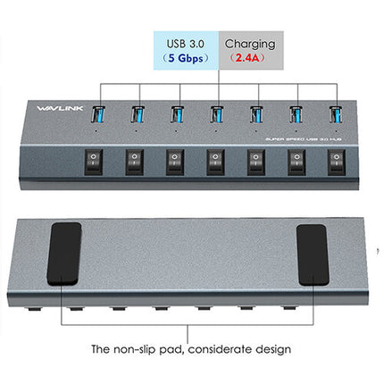 Wavlink 7-Port USB-A 3.0 Hub con 48W Adaptador y 7 Puertos USB 3.0