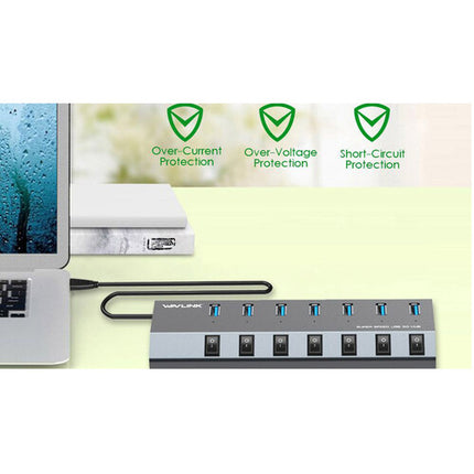 Wavlink 7-Port USB-A 3.0 Hub con 48W Adaptador y 7 Puertos USB 3.0