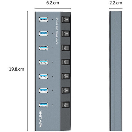 Wavlink 7-Port USB-A 3.0 Hub con 48W Adaptador y 7 Puertos USB 3.0