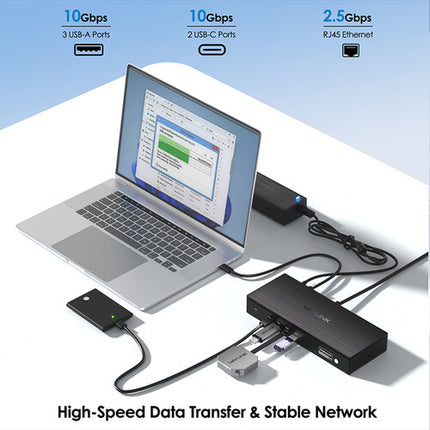 Wavlink DisplayLink 7400 Docking Station 13 en 1 Dual 8K Quintuple 4K 130W
