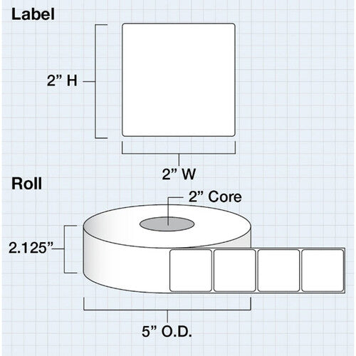 Primera 2 x 2" Etiquetas de Papel Brillo Premium 1025 por rollo 2" núcleo