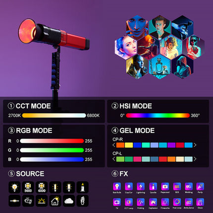 GVM PD60C RGB LED Monolight para Creadores 6280 Lux 2700-6800K con Reflector y Estuche
