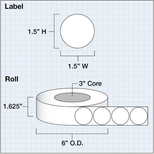 Primera Premium Gloss Etiquetas Circulares de Papel 1.5 Pulgadas 1700 Etiquetas por Rollos 3 Pulgadas Core