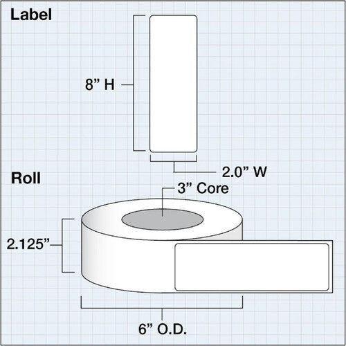 Primera Papel Premium Etiquetas Brillantes 2 x 8" 325 por Rollo 3" Núcleo