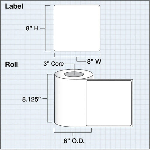 Primera etiquetas de papel brillo premium 8 x 8 pulgadas 300 por rollo blanca