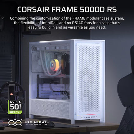 CORSAIR FRAME 5000D RS Caja Mid-Tower ATX Blanca con 4 Ventiladores PWM y Soporte E-ATX