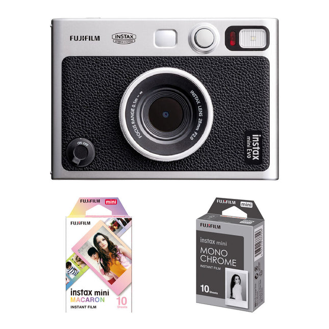 FUJIFILM instax mini EVO Cámara instantánea híbrida 28mm f2 Kit color y monocromo 20 exposiciones
